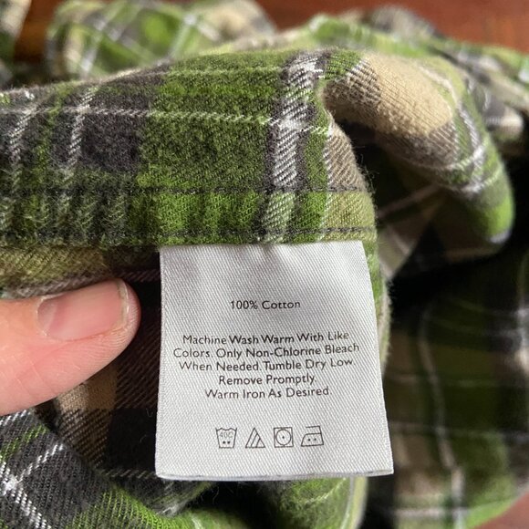 Eddie Bauer Green Tan Plaid Flannel Sz XL Grunge Skate Cozy Fall Relaxed Fit - Picture 6 of 11